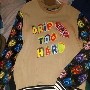 H&M Tan Crewneck Sweater with Multicolor Graphic